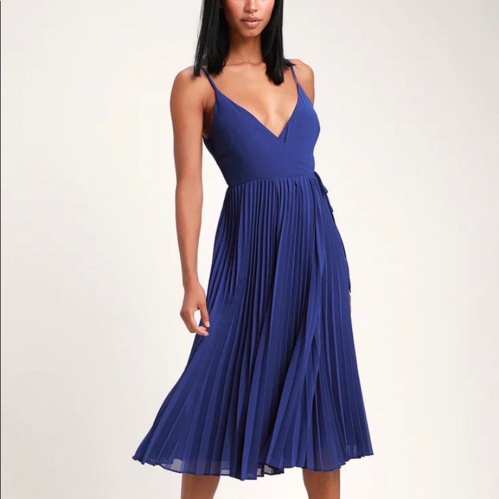 Take it From Me Royal Blue Pleated Wrap Midi Dress